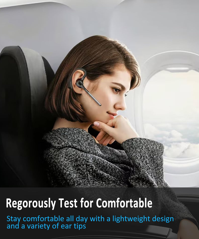 Conambo K18 Wireless Headset Bluetooth V5.1, Bluetooth Earpiece 16 Hrs Talking Time Hands-Free Single Ear Bluetooth Headset with Dual Mic Noise Canceling for Work Trucker iPhone Android Cell Phone