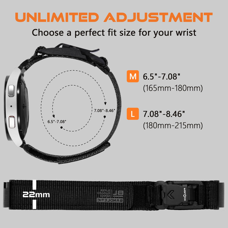 Bandletic 20mm Watch band Compatible with Samsung Galaxy Watch 7 6 5 4 FE | Magnetic Fidlock V-Buckle Strap for Men Women Design for Galaxy Watch 6 Classic 47mm 43mm/5 Pro/4 Classic/3 41m, Camping Black Large