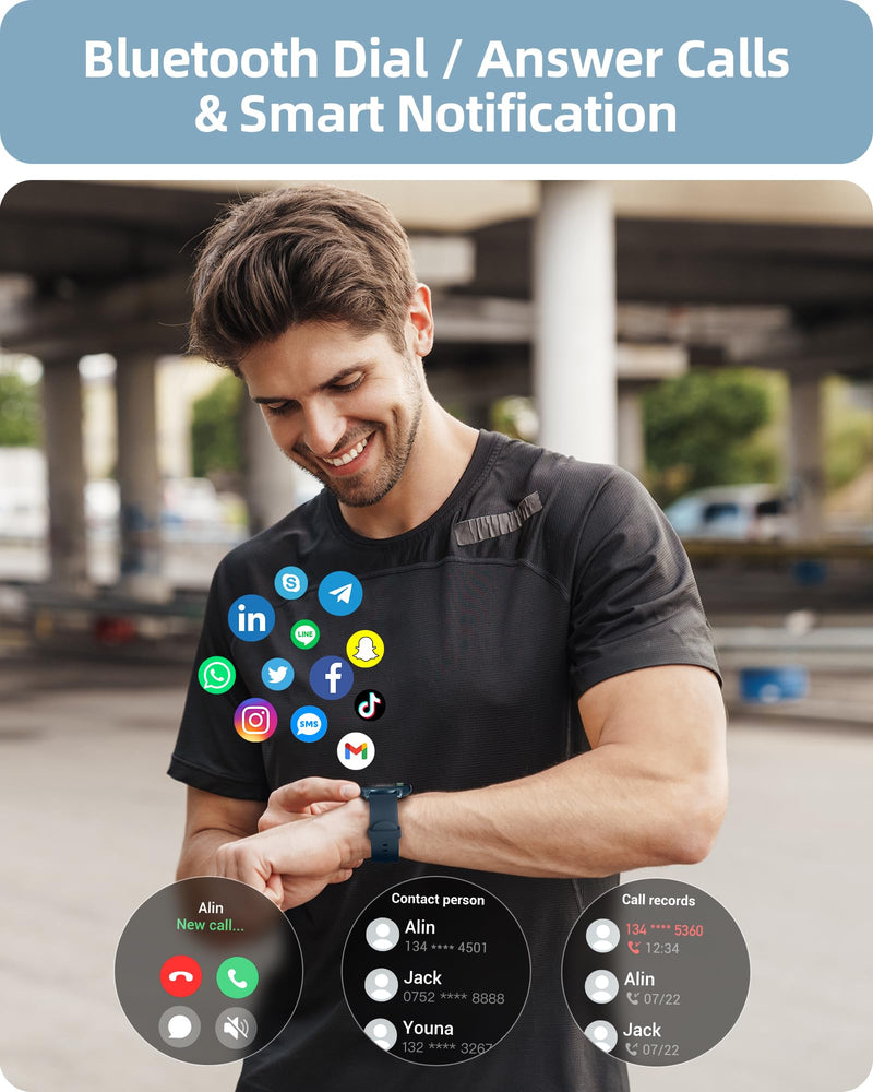 Parsonver Smart Watch for Men Women(Answer/Make Calls), Fitness Tracker | Compatible with iPhone/Android Phones, 100+ Sports Modes IP68 Waterproof, Pedometer, Heart Rate/Sleep/Steps Monitor, Blue