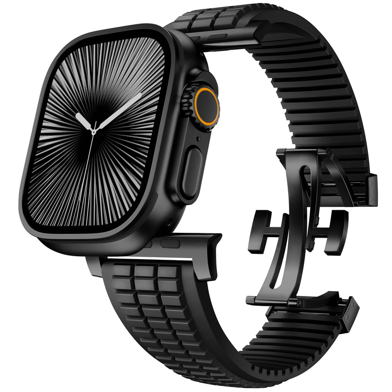 Luxury Rugged Silicone Strap Compatible with Apple Watch Ultra 3 2 Bands for Men 49mm 46mm 45mm 44mm,FKM Rubber Band with Metal Connector for iWatch Series 11 10 9 8 7 6 5 4 3 2 1 SE