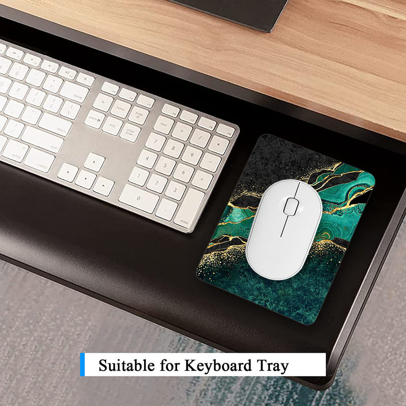 Atufsuat Small Mouse Pad, Mini Pad 6 x 8 in, Thick Rubber Waterproof Mat, Cute Mousepad Wireless Tray Home Office Travel, Teal Green Gold Marble, Square-20x15CM-Green Luxury Teal Marble