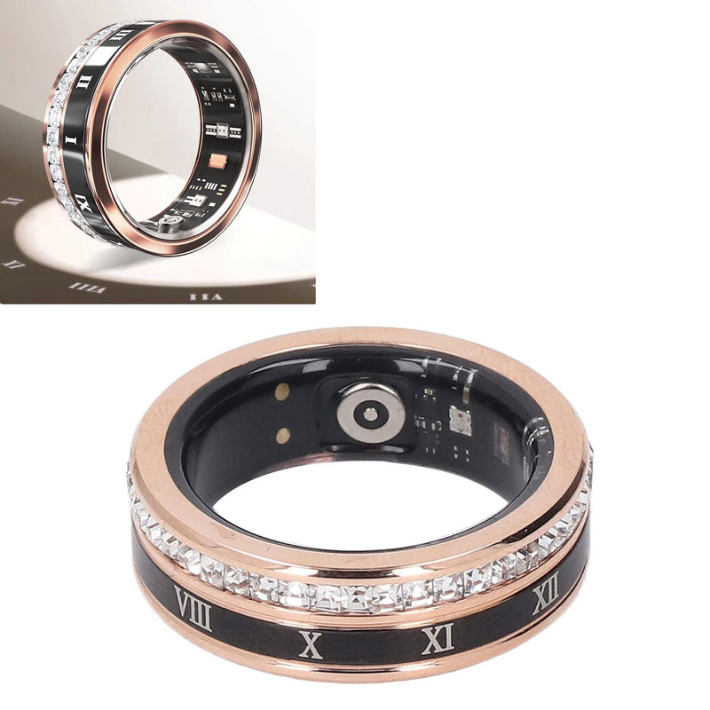 ASHATA Upgrade Smart Ring, Fitness Tracker Ring for Men Women, Ti Steel Roman Numerals Rotatable Wedding Band Gold, for Android for IOS (10) 10