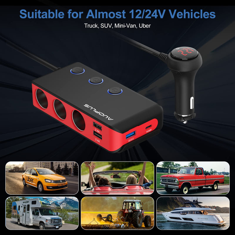 Car Cigarette Lighter Adapter, USB C Charger 30W and Quick Charge 3.0 Car Cigarette Lighter Splitter, 12V/24V Independent Switches, Fast Car USB Charger for All Car Devices, iPhone 14/13/12 pro | Car Cigarette Splitter 12V/24V Independent Switches, Fas...