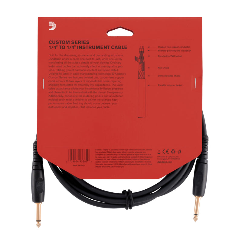 D'Addario Accessories 0 String Acoustic Bass Guitar, Ambidextrous, Black, 10 Feet (PW-G-10)