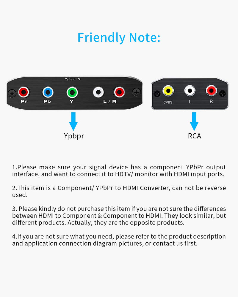 Component to HDMI, YPbPr to HDMI Converter, Koopman 5RCA RGB to HDMI Converter Adapter, Supports 1080P Video Audio Converter Adapter HDMI V1.4 for DVD PSP Xbox PS2 N64 to HDTV Monitor and Projector