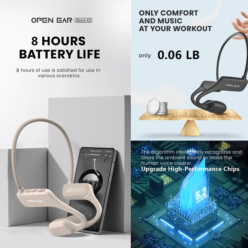 Running Wireless Waterproof Bone Conducting Conduction Headphones Bluetooth Bone Conduction Earbuds Earphones Headset Waterproof Open Ear Earbuds Headphones Wireless Bluetooth Beige