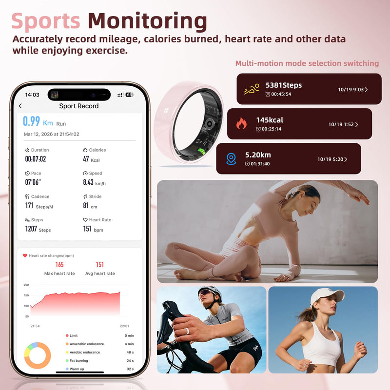 Ceramic Smart Ring for Women, Pink Fitness & Sleep Tracker, #8 | 24/7 Health Tracking with Heart Rate, Blood Oxygen, HRV & Sleep Monitoring. Ceramic Design, 5ATM Waterproof, No Subscription 8(0.72in)
