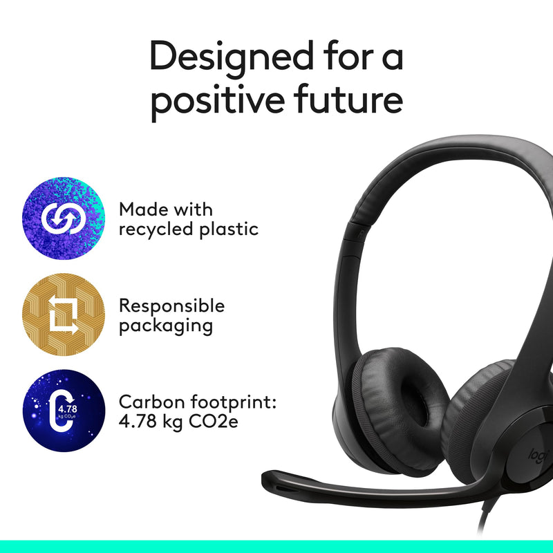 [AUSTRALIA] - Logitech H391 Wired Headset for PC/Laptop, Stereo Headphones with Noise Canceling Microphone, USB-C, in-Line Controls, Works with Chromebook - Graphite 1 Pack 