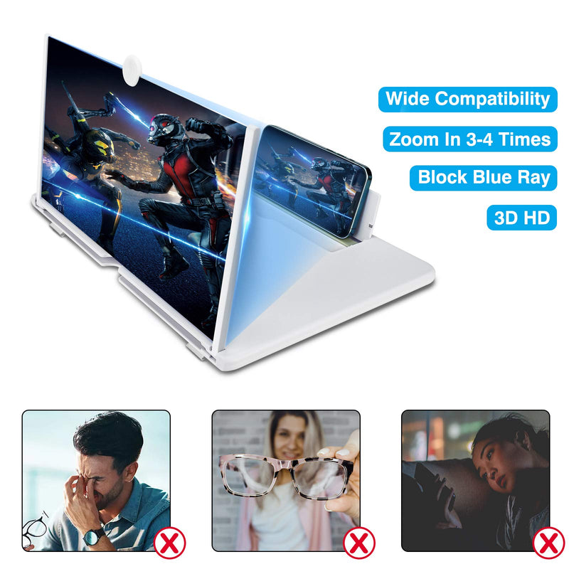 16 inch Screen Magnifier for Cell Phone 3D Magnifier Screen Enlarger for Movies,Videos,Reading,Gaming-Screen Amplifie with Foldable Phone Stand Holder. Compatible with All Smartphones-White White