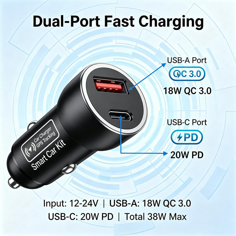 Car GPS Tracker & Charger, GPS Tracker for Vehicles, GPS Locator for Anti-Theft & Real-Time Parking Location, No Monthly Fee, No SIM Card, Only with iOS, Perfect for Cars Trucks Family Fleets Black