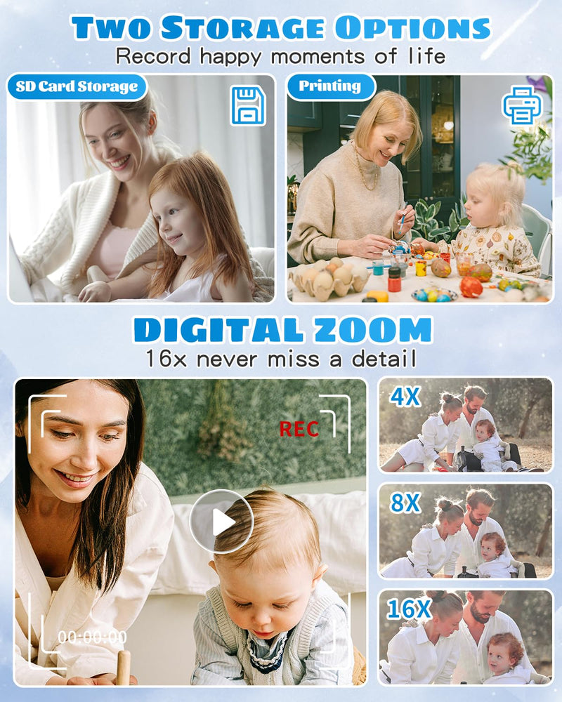 Instant Print Camera for Kids,1080P HD Digital Kids Camera with 32G SD Card,Video Camera for Toddler Christmas Birthday Gifts for 3 4 5 6 7 8 9 10 11 Years Old Girls Boys BLUE