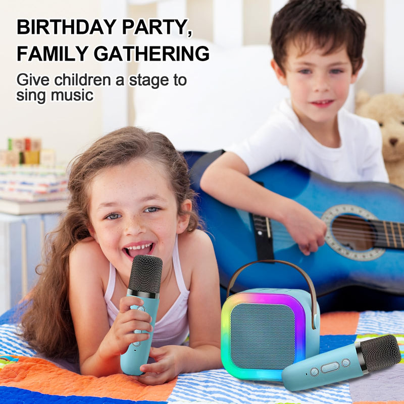 Karaoke Machine for Kids, Kids Karaoke Machine for Girls with 2 Wireless Microphones, Mini Portable Bluetooth Speaker Kids Karaoke Machine Gifts for Girls and Boys Family Party (Blue) blue