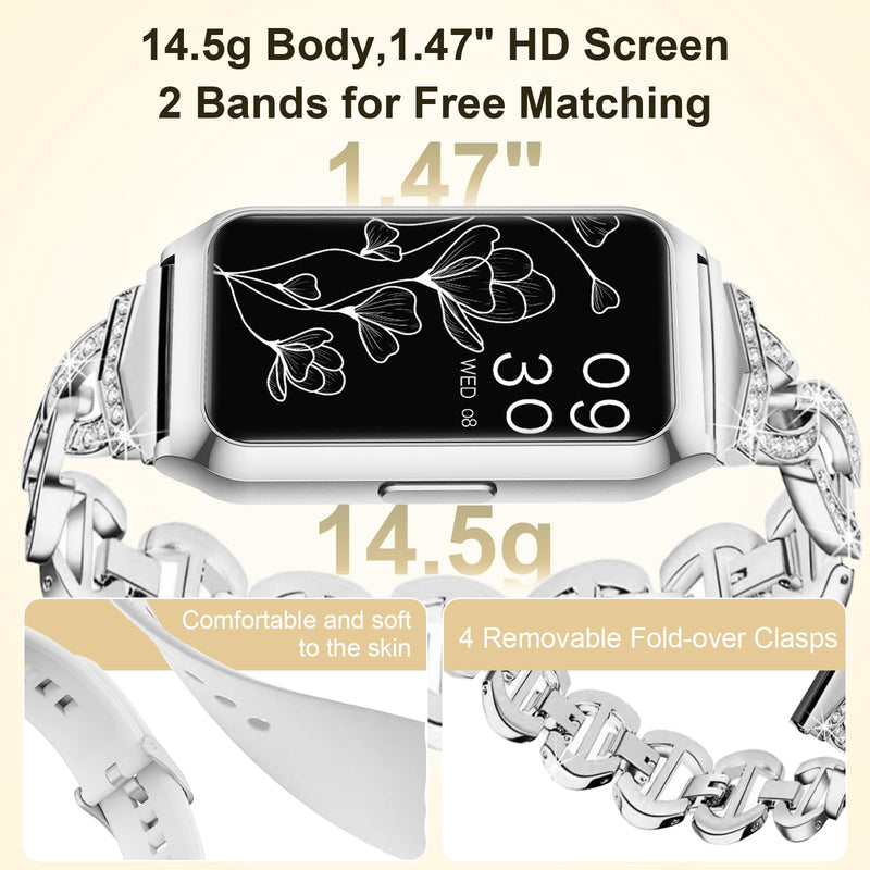 Smart Watch,Fitness Tracker Watch 7 Day+ Battery with Heart Rate/Step Counter/Calories/spO2/Sleep Monitor,IP68 Fitness Smart Watches for Women Android&iOS Silver