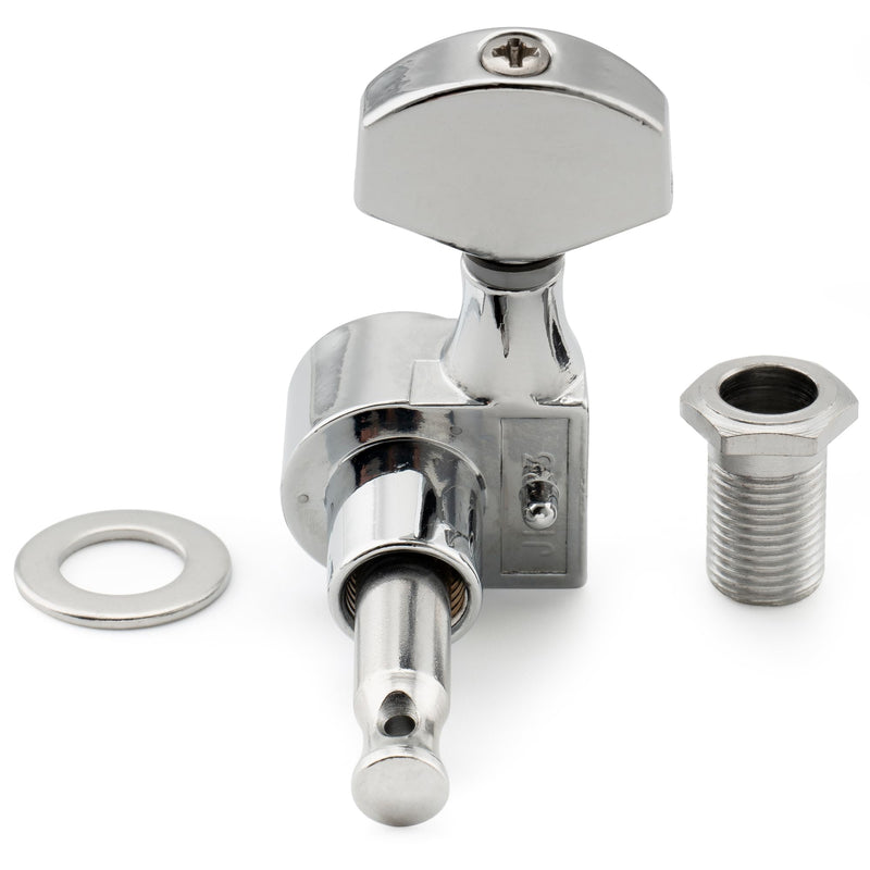 Musiclily Pro 6 inline 1-Pin Sealed Guitar Machine Heads Tuners 15:1 Ratio Tuning Pegs Keys for SQ Strat Tele Style Electric Guitar, Chrome with Hex Button