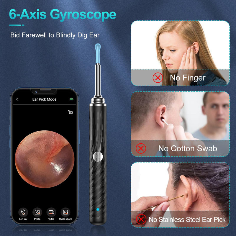 Ear Wax Remover Otoscope, 1080P WiFi Ear Cleaner Camera, IP67 Waterproof Ear Mirror 360° Wide Angle Ear Cleaner Otoscope Ear with 3.5 mm Lens and 6 LEDs for iPhone, iPad and Android, Smartphones