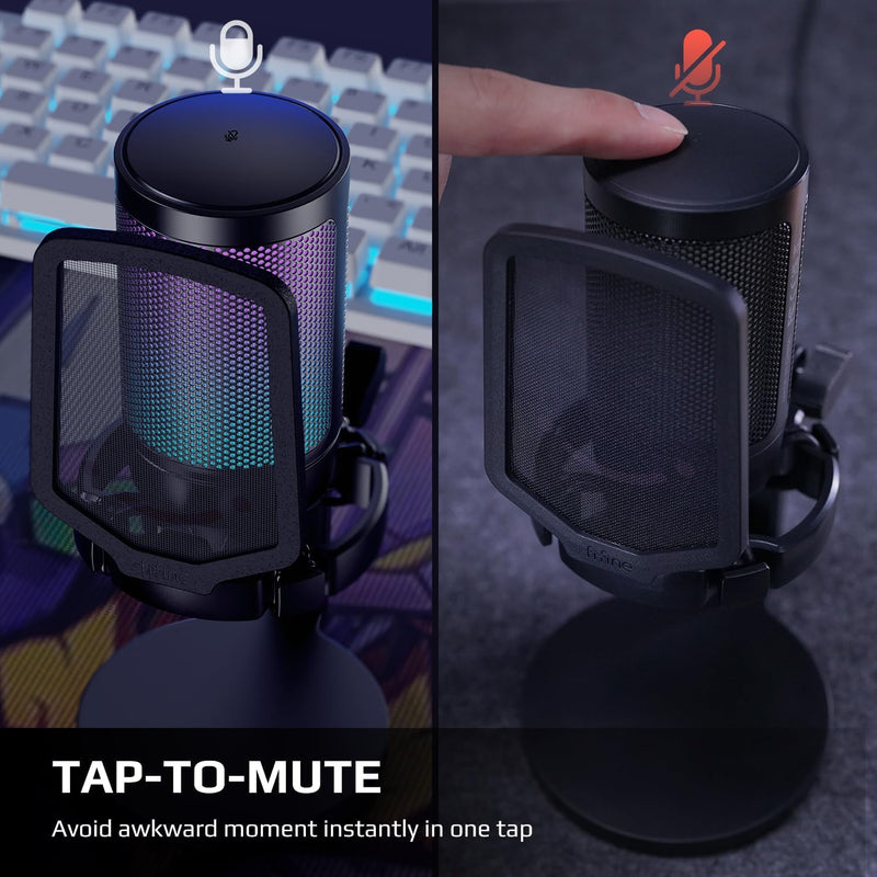 AmpliGame Fifine USB Microphone for PC Gaming, Computer Desktop Streaming Microphone with Mute Button, Gain Knob for Video Podcast, RGB Mic for PS4/PS5, Laptop A6NEO