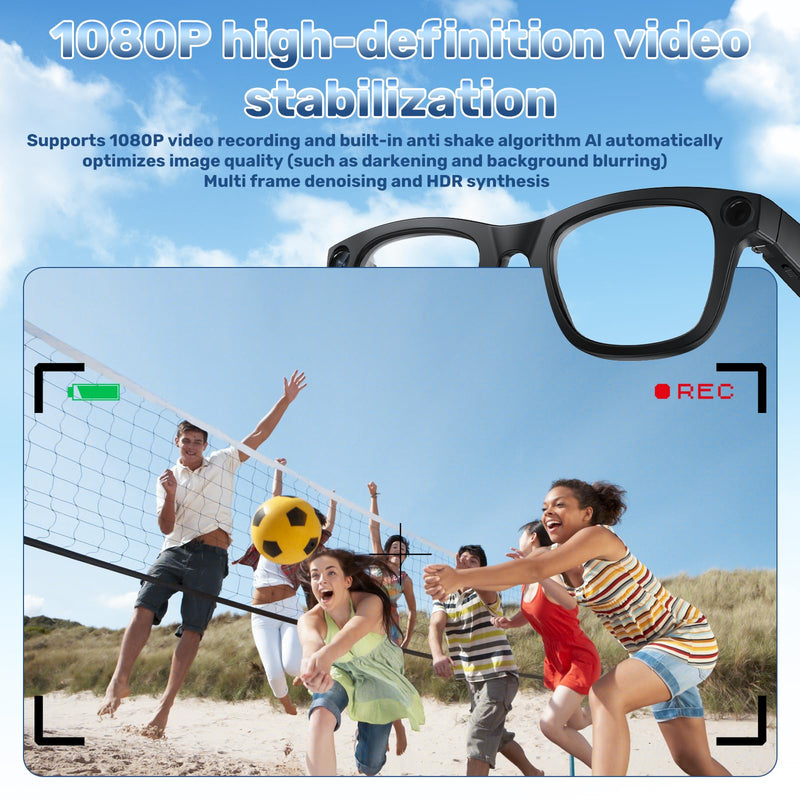 TREEFIA AI Smart Glasses with 1080P HD Camera, AI Real-Time Translation, Bluetooth Audio – Smart Glasses with Camera, Hands-Free Video Recorder for Travel, Sports, Outdoor Use (E03S Black) E03S Black