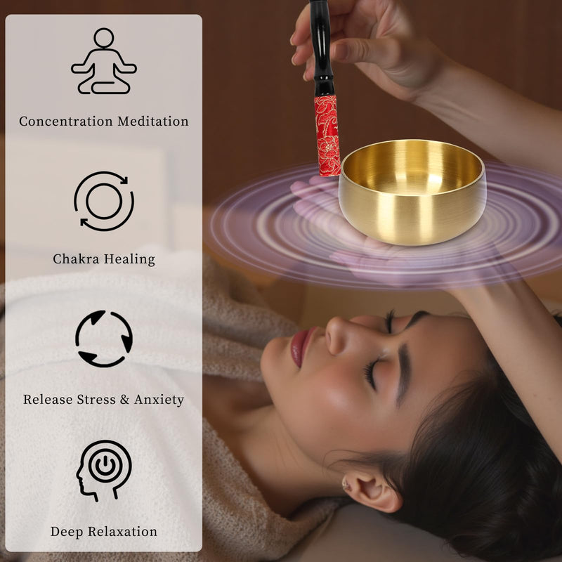 [AUSTRALIA] - Tibetan Singing Bowl Set - 4" Handcrafted Meditation Sound Bowl for Yoga, Mindfulness Chakra Healing & Stress Relief | Complete Kit with Cushion & Mallet | Spiritual Gifts for Beginners (4 Inch) 4 Inch 