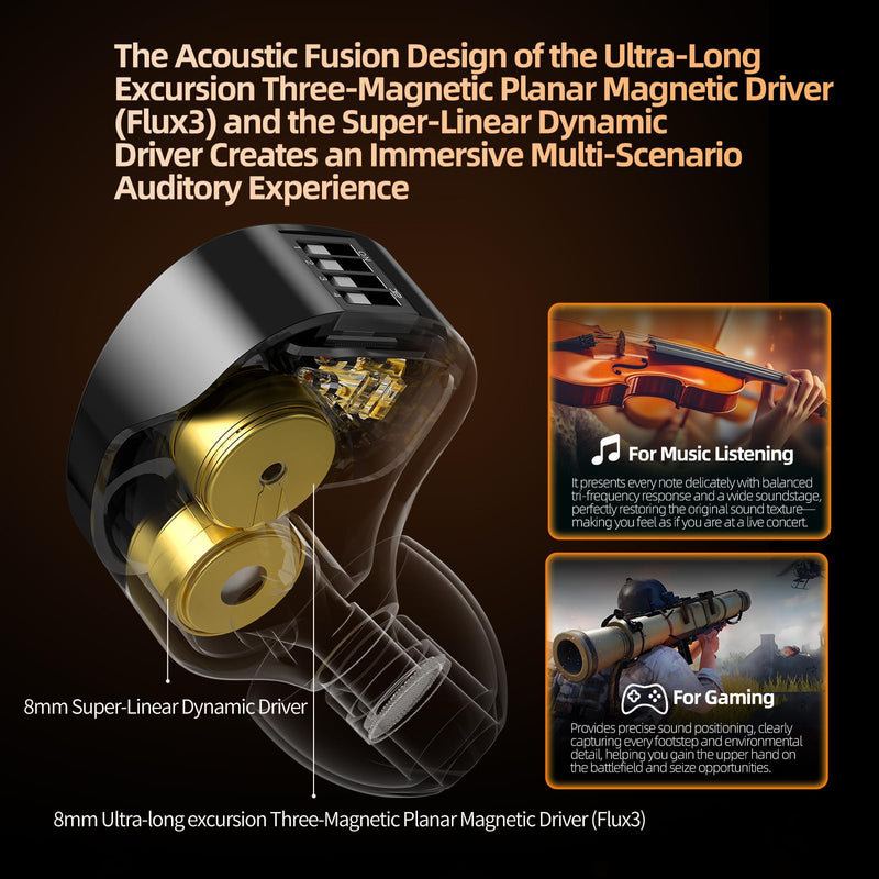 KZ Duonic in Ear Monitor, HiFi IEM Earbuds | 1DD+Triple-Magnet Planar Driver, 4 Tuning Switches with 12 Timbre, Bass Studio Headphones for Audiophiles, 3.5mm with Mic 3.5mm Jack with MIC