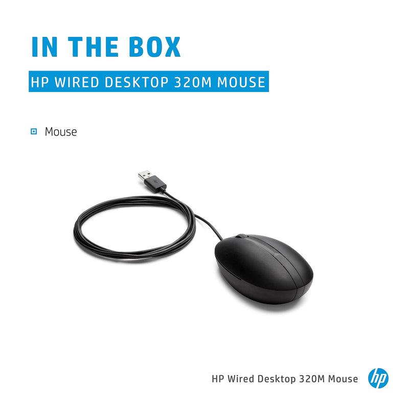 HP Wired Desktop 320M Mouse - Optical - Cable - USB - 1000 dpi - Scroll Wheel - Symmetrical