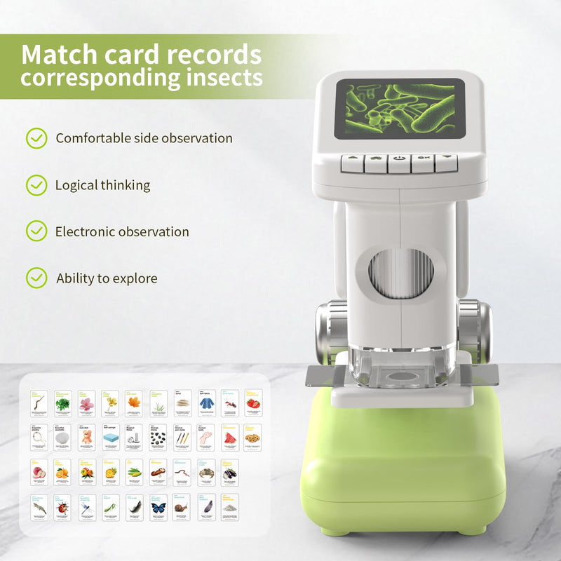 1200X Microscope for Kids 4K with 2 inch Screen STEM Digital Science Kit Rechargeable Handheld Mini Pocket Children Students Slides Portable Gift for Kids Ages 6 to 12 (Green) Green