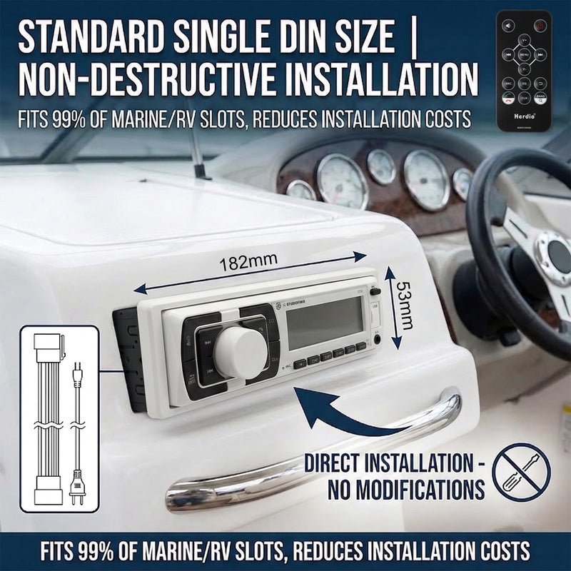 STUDIOFINIX Single Din Bluetooth 5.1 Marine Car Stereo Receiver, 240W Audio Head Unit with IR & APP Control, FM/AM Radio, Built-in Mic & EQ, USB/SD/AUX/MP3 for 12V Car Truck RV ATV UTV Boat(White) White