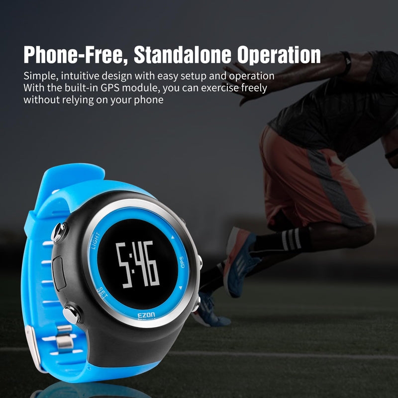 EZON GPS Running Watch with Distance Pace Alarm and Calorie Counter and Stopwatch for Men (Blue) Blue