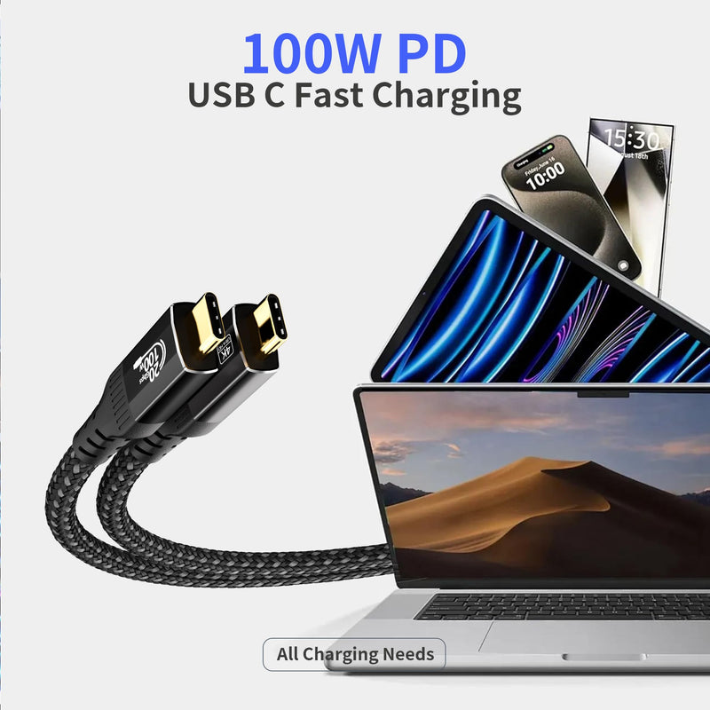 USB C Cables 2-Pack 20FT (6m) Long Compatible with Thunderbolt 4/3, USB 3.2 Gen 2 20Gbps High Speed Data Transfer, 100w Fast Charging & 4K@120Hz USB C Video Cable for Monitor,dispaly Cord 20FT+20FT
