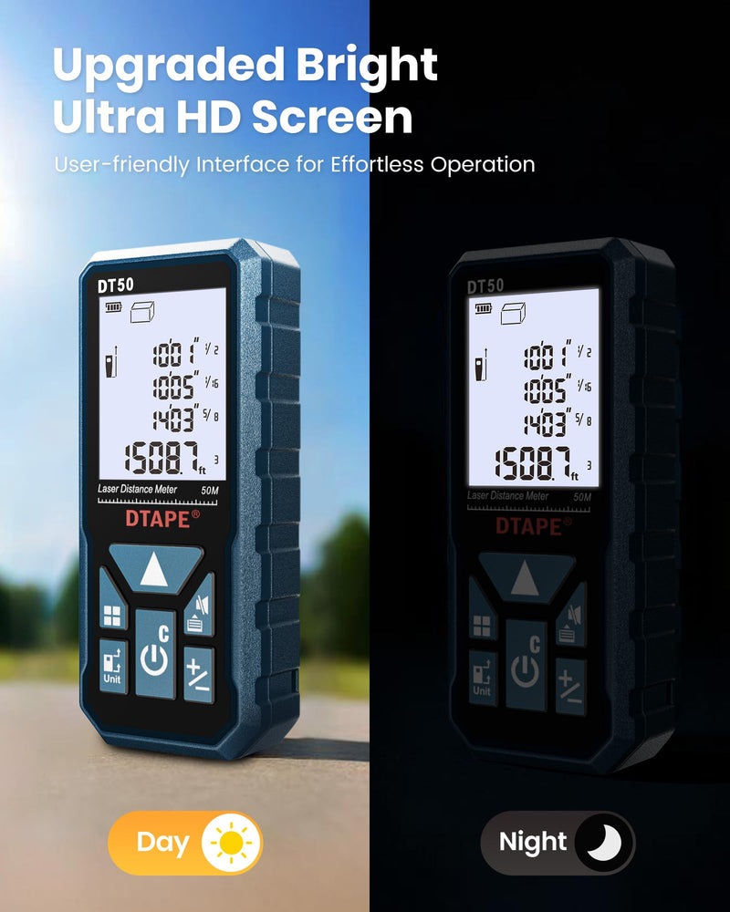 [AUSTRALIA] - Laser Measure, DTAPE Digital Laser Distance Meter, Upgraded High-Accuracy Laser Measuring Tool, Electronic Tape Measure, 2" Backlit LCD Display, Area/Volume/Indirect Measurement, in/Ft/Ft+in/M 330ft 