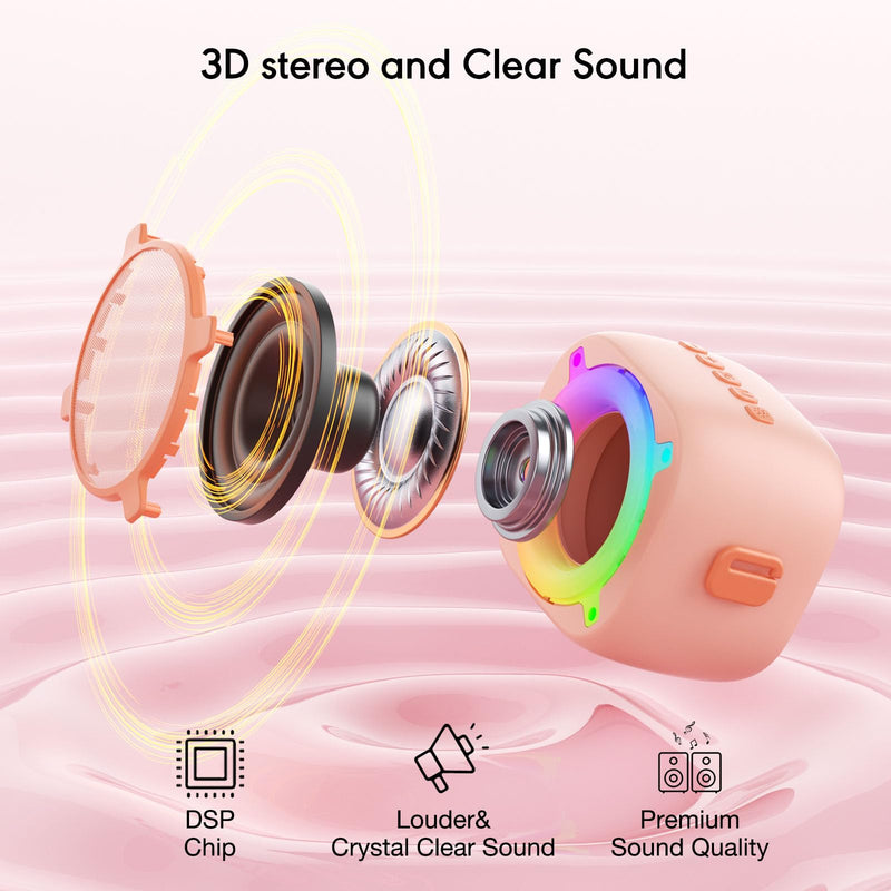 Siren K1 Mini Karaoke Machine for Kids, Portable Bluetooth Speaker with 2 Wireless Mics & Party Lights, Magic Voice Effects for 3-12 Year Old Girls & Boys (Pink)