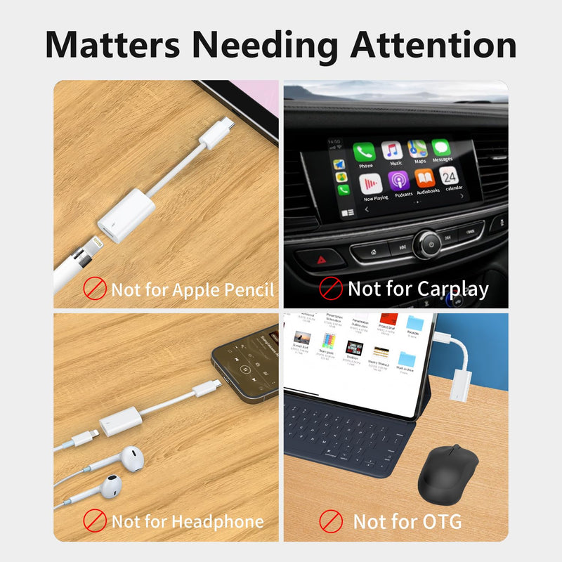 [AUSTRALIA] - Lightning to USB C Adapter, USB C Male to Lightning Female 60W PD Fast Charging Adapter for iPhone 16/16 Pro/15/15Pro/15+, iPad Pro/iPad Air 5/4, MacBook/Samsung and More Type C Devices -Only Charge White 