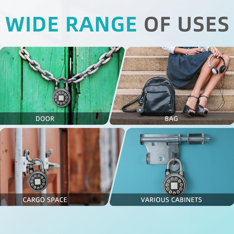 SFW Fingerprint Padlock,Bluetooth Pad Locks with Code, Water Resistant Smart Padlocks with Mobile App.Suitable for Gym, Sports Facilities, Bicycles, Schools, Luggage and Lockers