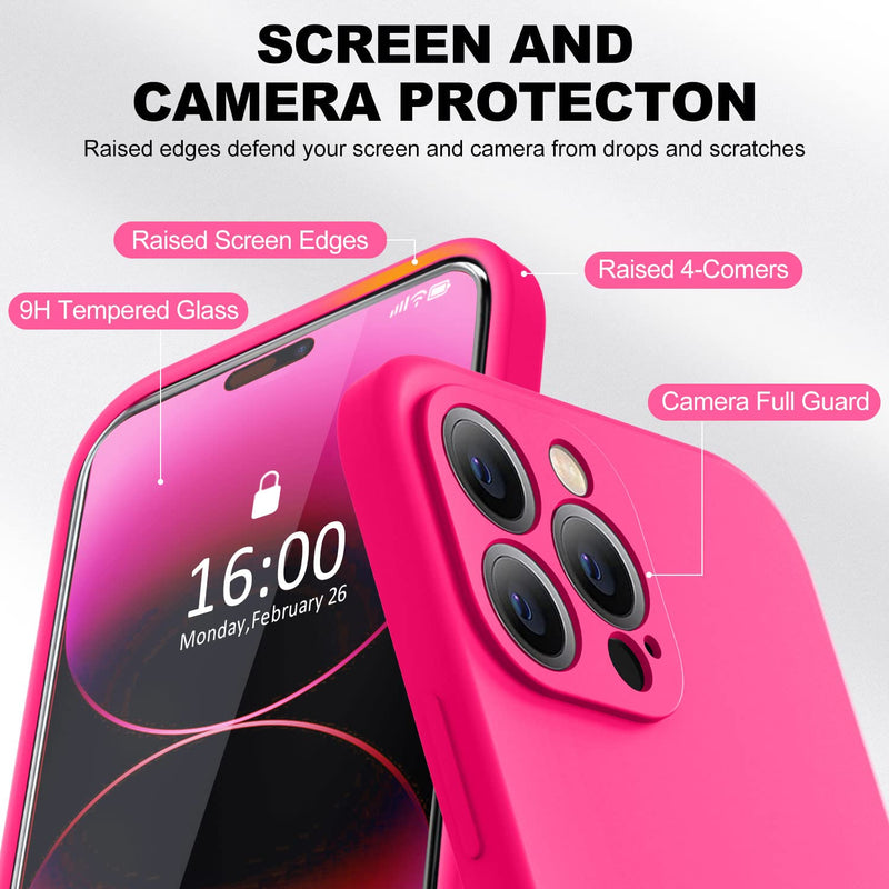 BossKiss Compatible with iPhone 14 Pro Max Case 6.7 inch, Premium Liquid Silicone Case [Velvety Touch] [2 Pcs 9H Tempered Glass Screen Protector], Camera All-Round Protection Case, Hot Pink iPhone 14 Pro Max 6.7inch