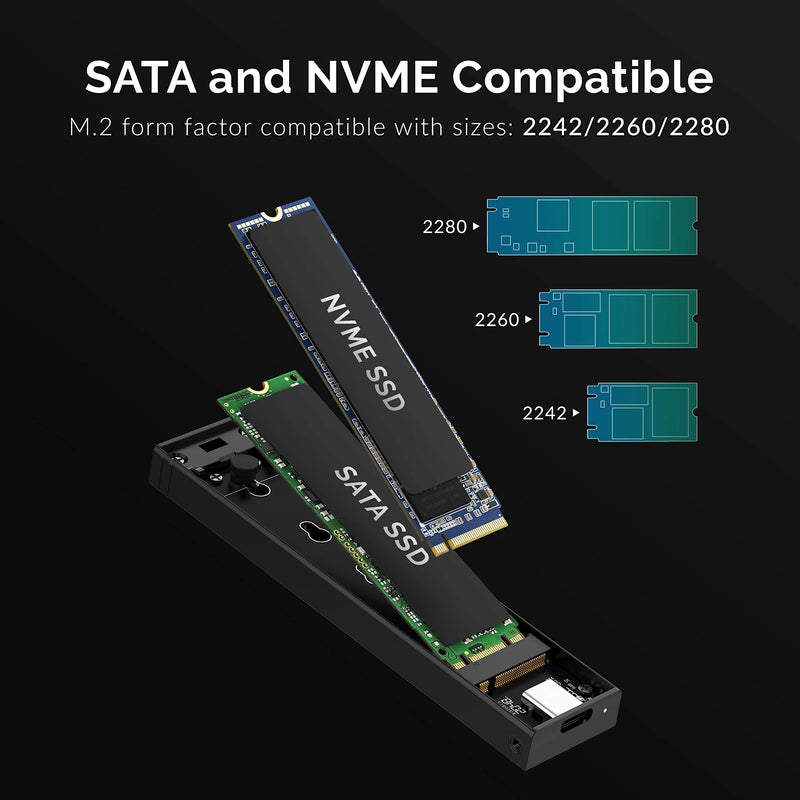 SABRENT USB 3.2 Type-C Tool-Free Enclosure for M.2 PCIe NVMe and SATA SSDs (EC-SNVE)