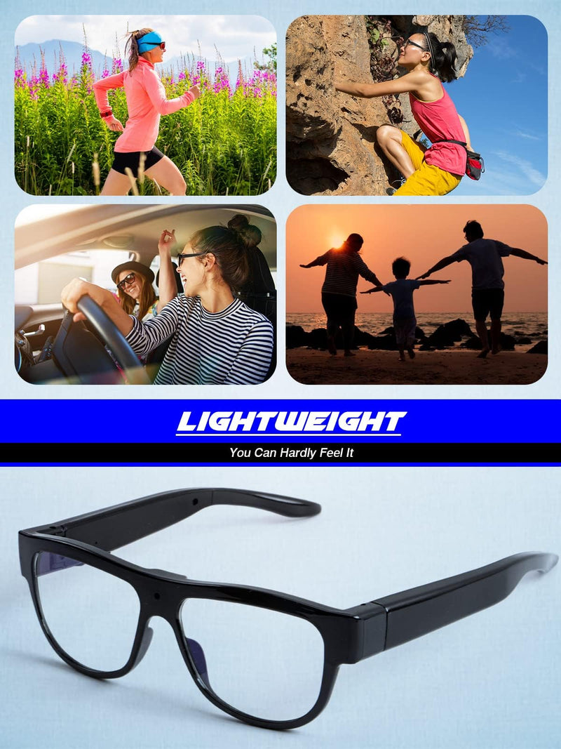 Camera Glasses Smart Video Glasses,HD 1080p Recording Outdoor Sport Glasses with Camera Wearable Eyeglass Built-in 32G Memory Card，Perfect for Outdoor Travel, Driving, and Hiking. Black