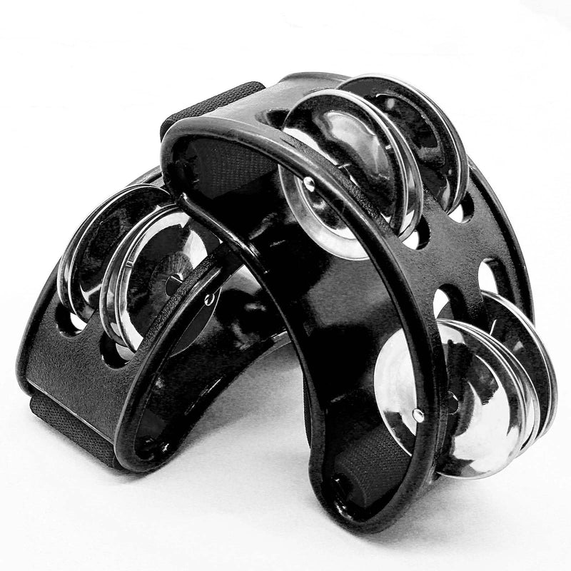 [AUSTRALIA] - 2 Pack Foot Tambourine Percussion, Black Foot Shaker Instrument with Metal Jingle Bell, Rhythm Instrument for Adults 2 Pack 