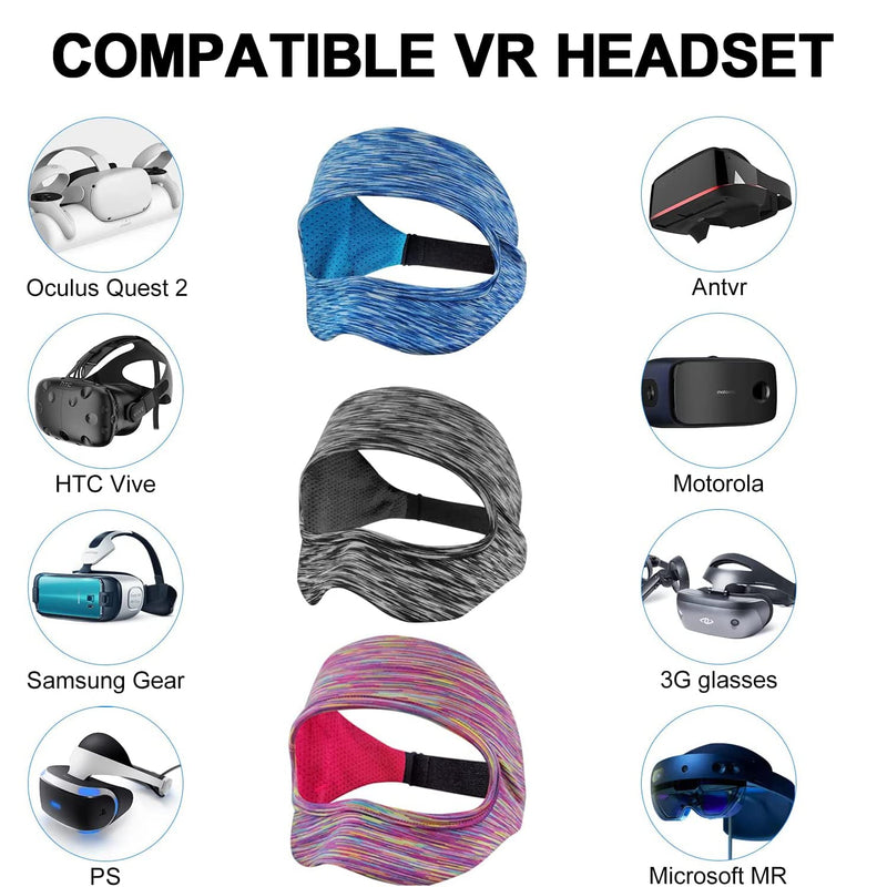 VR Mask Cover, Eye Face Cover Breathable Sweat Band for Meta/Oculus Quest 3 Quest2, Vision Pro Headset, Quest Pro, PSVR2 and Virtual Reality Game. (Rainbow/Gray/Blue) Rainbow/Gray/Blue