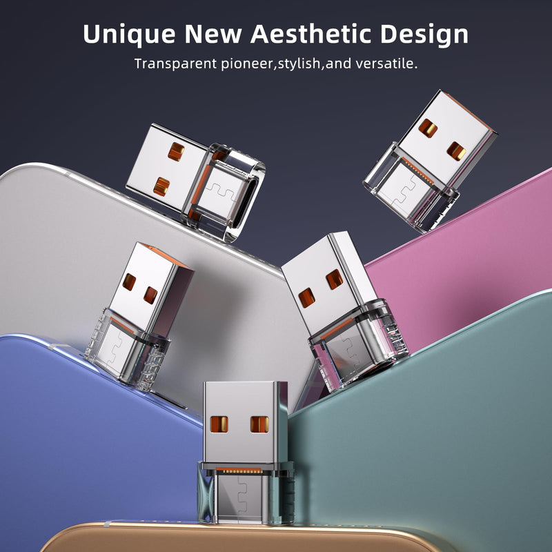 [AUSTRALIA] - USB to USB C Adapter 5Pack, USB-C Female to USB A Male OTG Type C Converter for iPhone 16 Charger, iPhone 15/14/13 Pro Max, Apple Watch Ultra, AirPods, iPad, Samsung Galaxy S24, Car 5pack-Crystal 