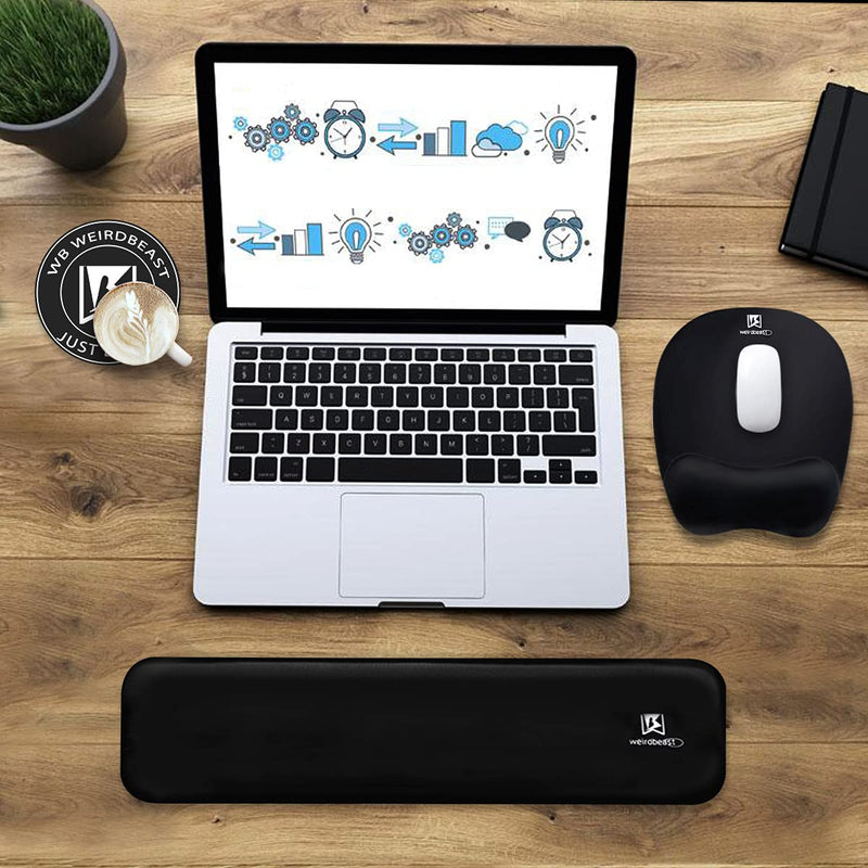 Ergonomic Keyboard Wrist Rest Pad and Mouse Pad Hand Support for Laptop Computer Wrist Rest Support Cushion Nonslip Memory Foam Set for Office Gaming Easy Typing & Pain Relief - Black