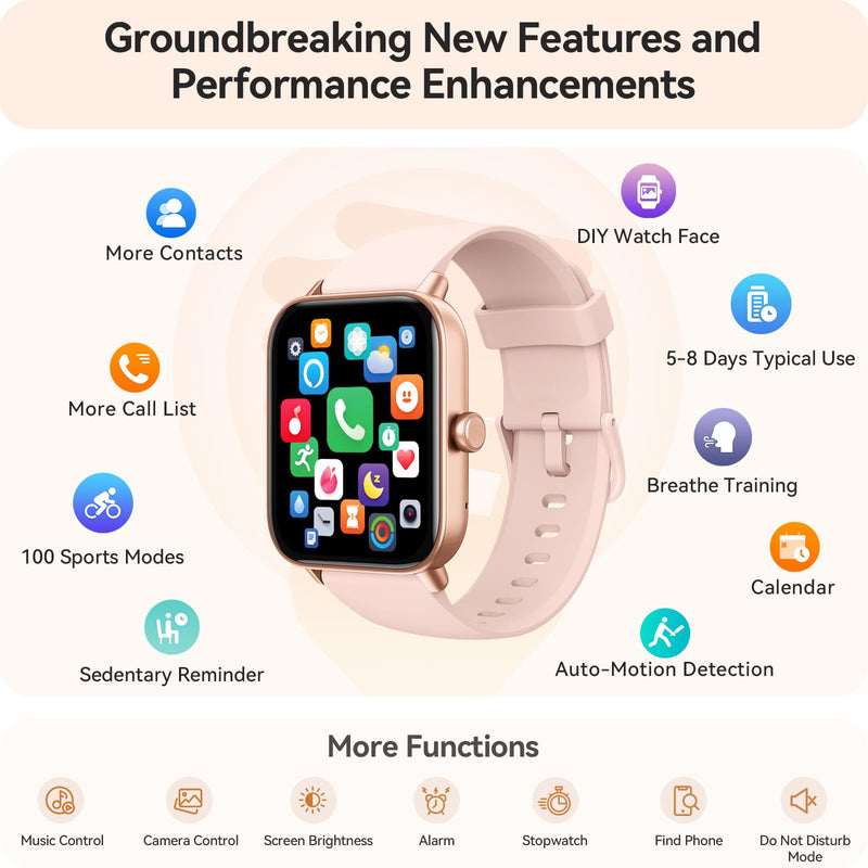 Smart Watch for Women Android & iPhone, Alexa Built-in, IP68 Waterproof Activity Fitness Tracker with Bluetooth Call (Answer/Make), 1.8" Smartwatch with Heart Rate/SpO2/Sleep Monitor, 100+ Sports Mode | Pink 1.8 inches