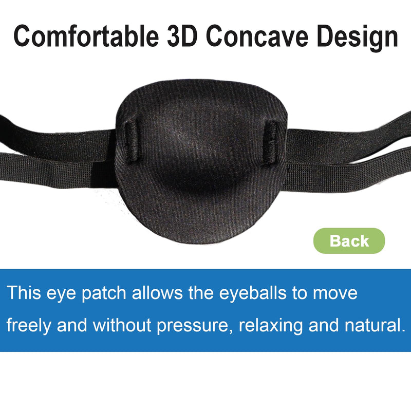 2 Pcs Eye Patches for Adults and Kids,3D Adjustable Eyepatch for Right or Left Eye,One Eye Cover for Lazy Eye,Pirate Costume(Black)