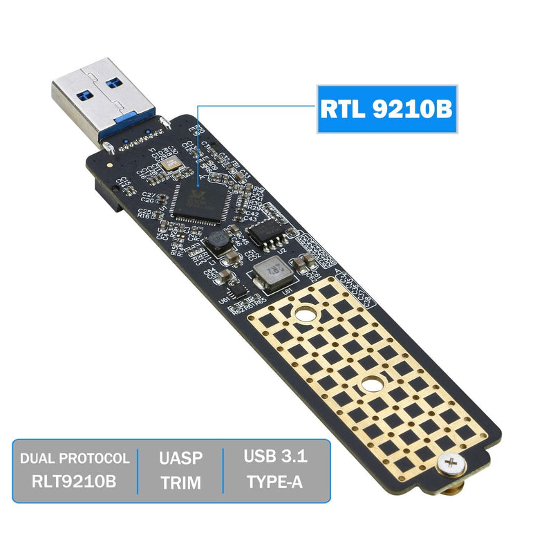 M.2 to USB Enclosure, RIITOP M2 SSD to USB 3.1 (Type-A) Reader with Case Compatible with Both NVMe (PCI-e) & NGFF B+M Key (SATA) SSD [Upgraded]