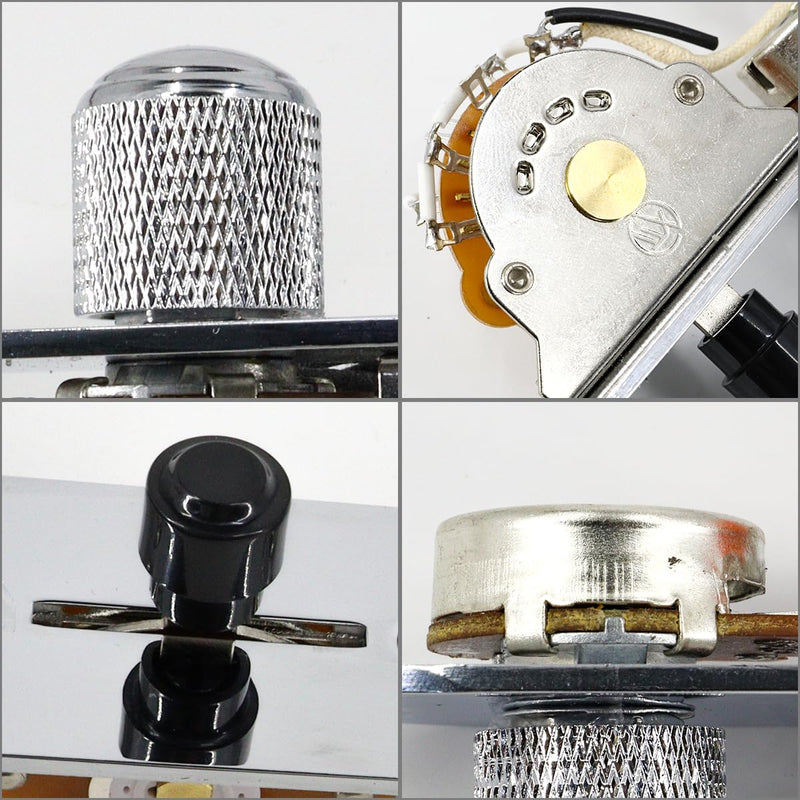 Fully Loaded Guitar Control Plate Prewired 3-Way Switch 250K Large Potentiometers Knurled Volume Tone Controls Knobs for Tele/Telecaster Electric Guitar Parts Replacement (Chrome) Chrome