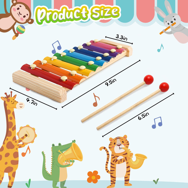 LovesTown Kids Wooden Xylophone 2 Packs, Children Xylophone Toy with Child Safe Mallets 8 Diatonic Keys Xylophone Musical Toys