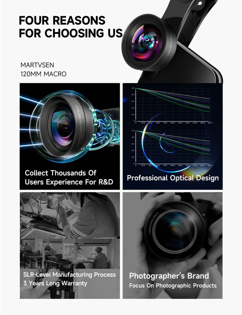 120MM Macro Lens for iPhone - 5K HD 10X Super Macro w Starlight Filter, Professional Universal Clip Phone Camera Lens for Photo Video Lens of iPhone Samsung Andriod 120mm Macro Lens