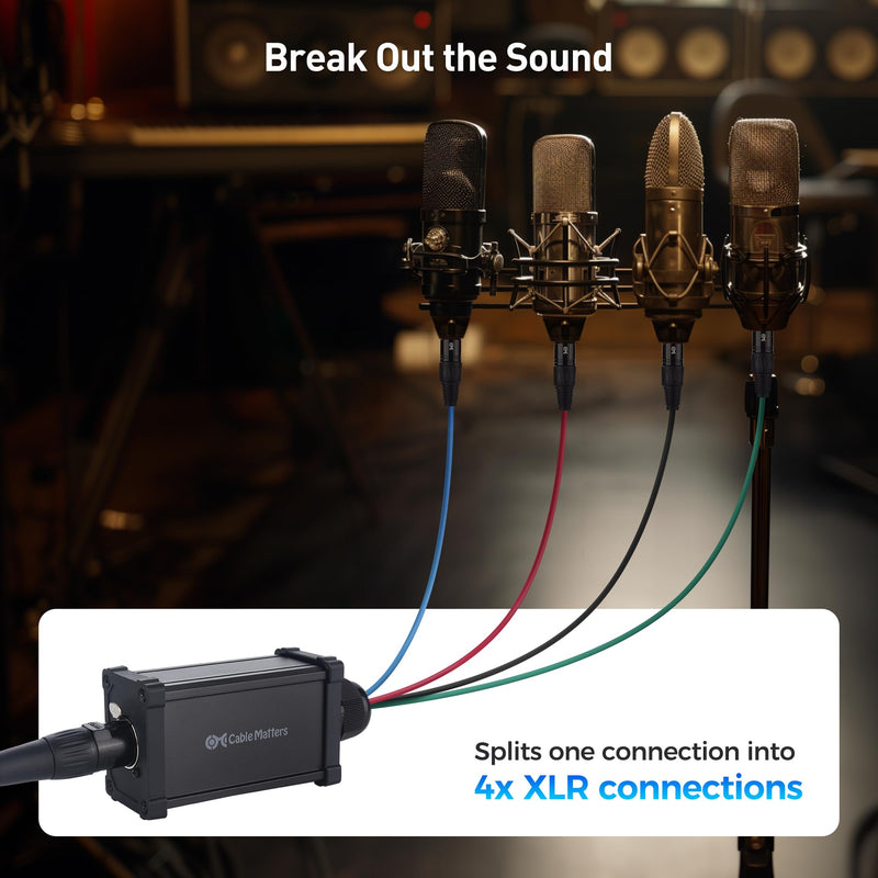 Cable Matters XLR Audio Over Ethernet Snake, 4-Channel Pigtail Kit | 2 Boxes, 4x Male and 4x Female XLR Pigtails, Compatible with EtherCON, AES/EBU and DMX, Analog/Digital Audio, Black