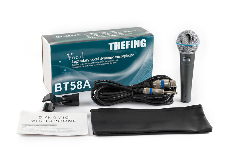 BT 58A Wired Dynamic Supercardioid Vocal Microphone,Includes 16ft XLR Audio Cable and Stand Adapter,for Stage Singing,Studio,Mixer,Speakerand Karaoke,Handheld Mic
