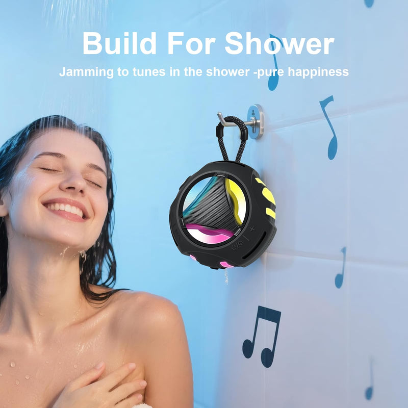 [AUSTRALIA] - Bluetooth Shower Speaker Waterproof, Portable Bluetooth Speakers Wireless, Outdoor, Floating IPX7, Built-in Mic, 24H Playtime with LED Lights, Loud HD Sound, Powerful Bass, Gifts for Unisex - Black 