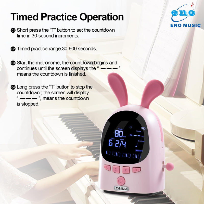 ENO MUSIC Easy Control Rechargeable Electric Metronome for Acoustic Guitar Violin Ukulele Drum Piano Players with Big Sound Digital Metronome-Rabbit