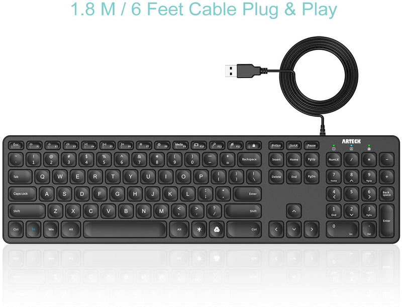 Arteck Backlit USB Wired Full Size Keyboard with Media Hotkey for PC and Laptop